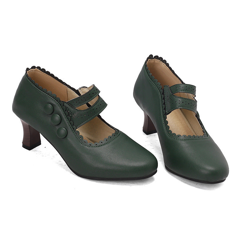 Retro Mary Jane Double-Breasted Heels