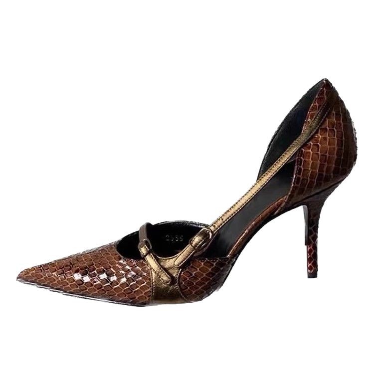 Cut-Out Snake-Print Stiletto Heels