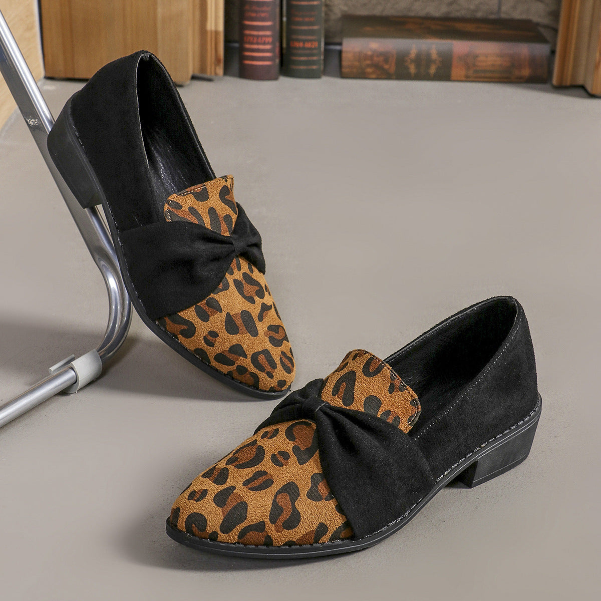 Pointed Toe Chain & Butterfly Embellished Slip-On Flats