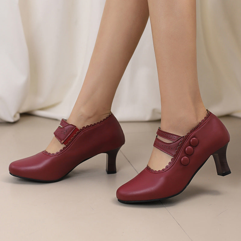 Retro Mary Jane Double-Breasted Heels