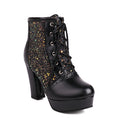 Thick Heel Lace-up Sequins Fashion Boots
