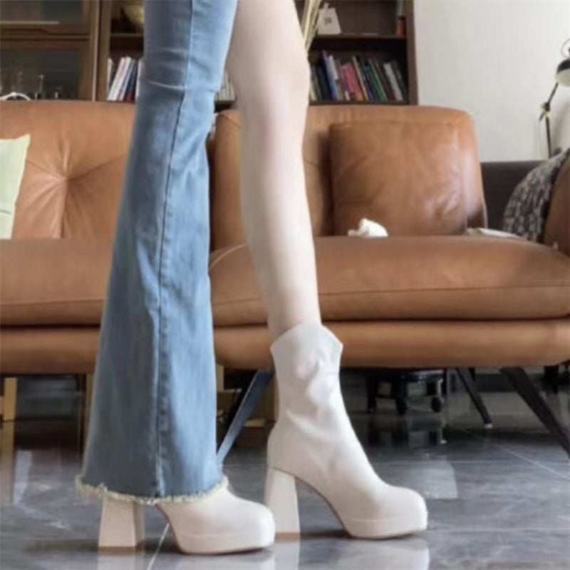 French Style Temperament Block Heel Ankle Boots