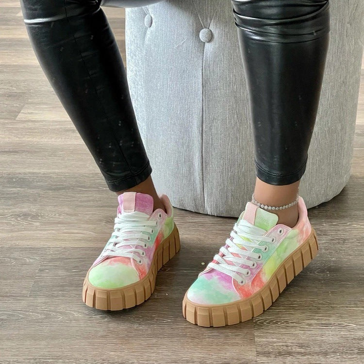 Lace-up Canvas Round Toe Platform Sneakers