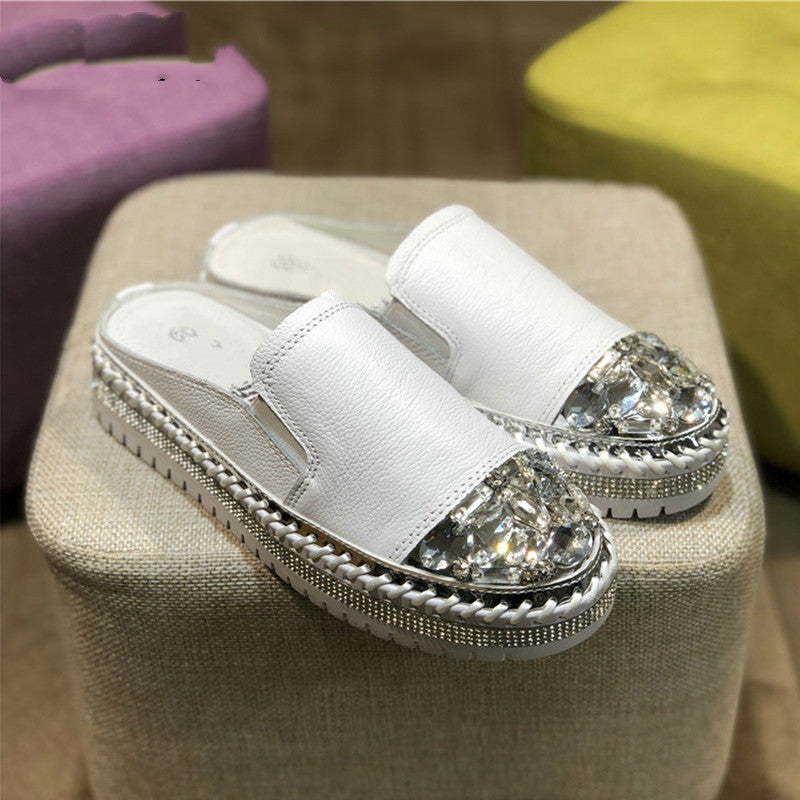 Rhinestone Toe Platform Slippers