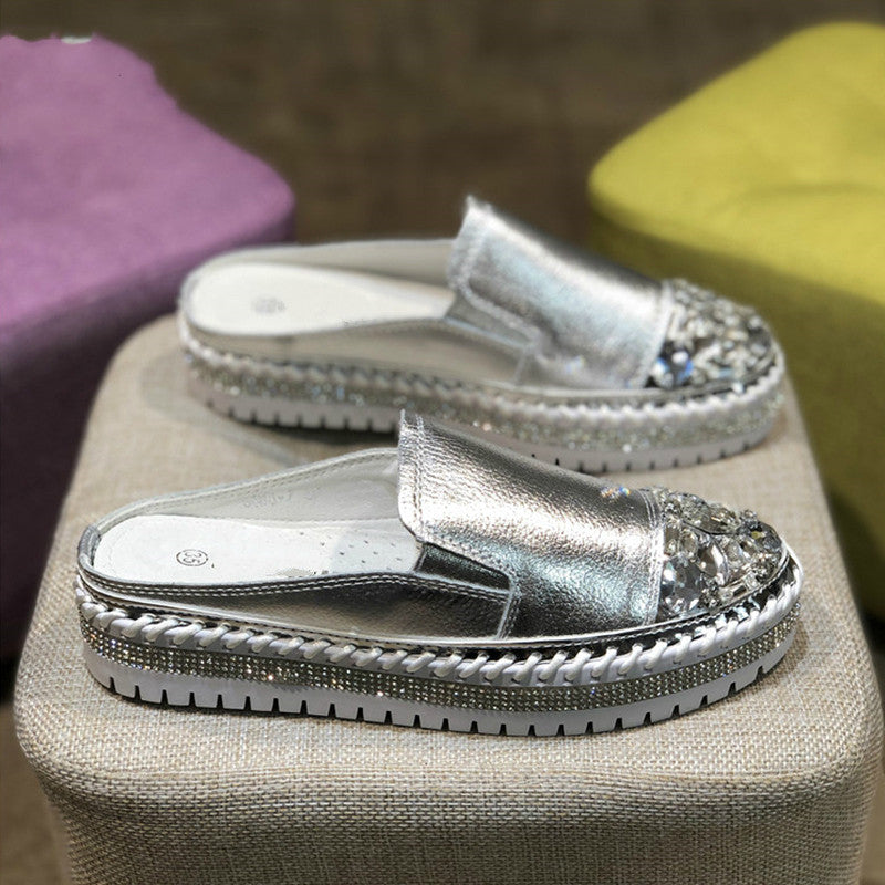 Rhinestone Toe Platform Slippers