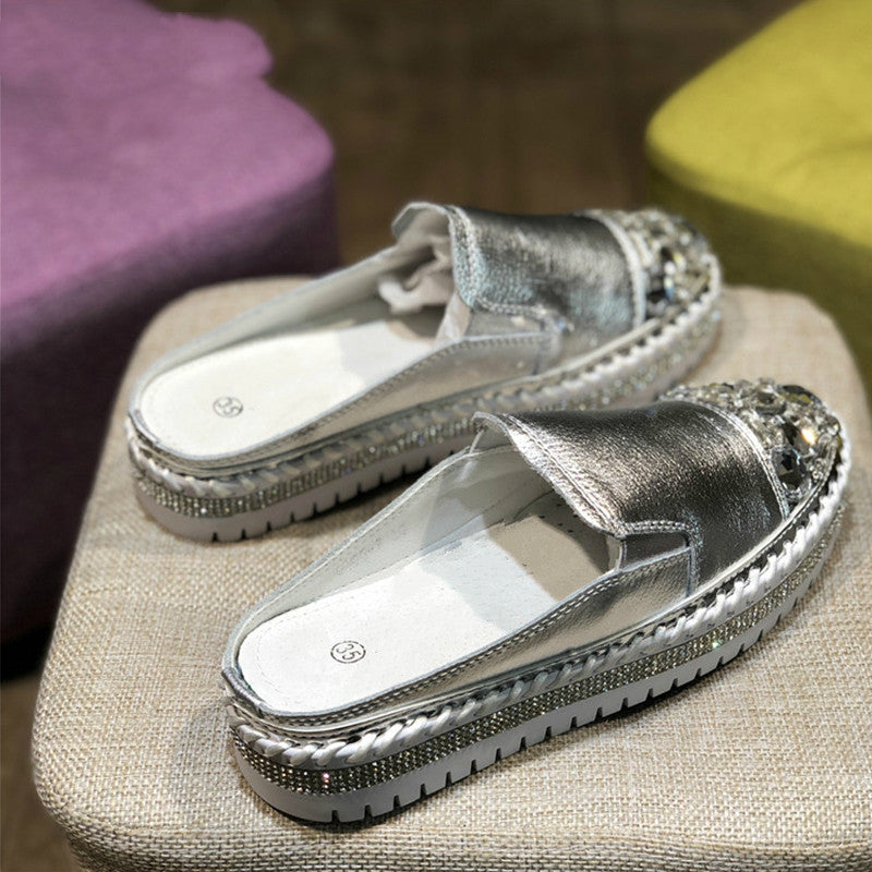 Rhinestone Toe Platform Slippers