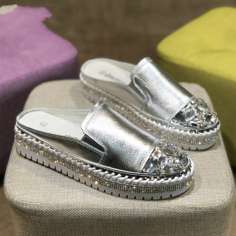 Rhinestone Toe Platform Slippers