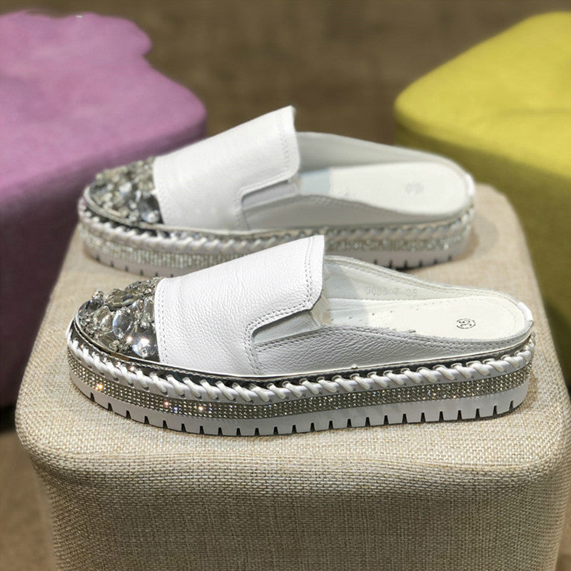 Rhinestone Toe Platform Slippers
