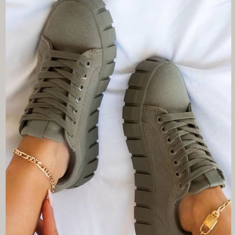 Lace-up Canvas Round Toe Platform Sneakers