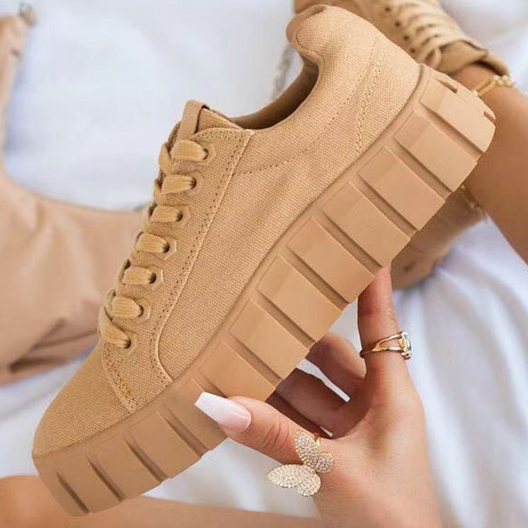 Lace-up Canvas Round Toe Platform Sneakers