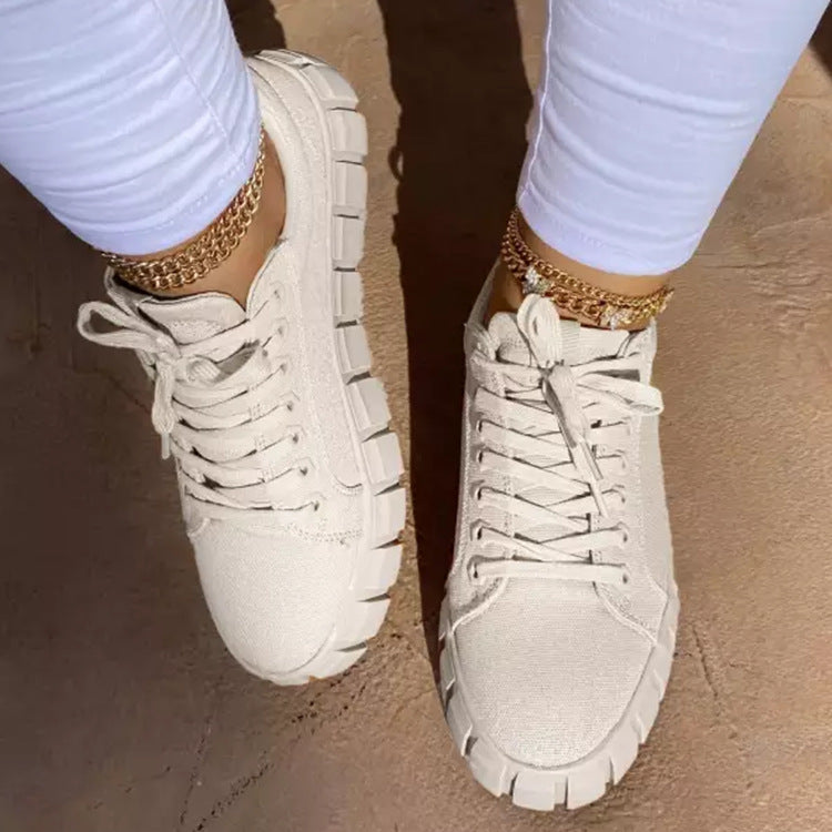 Lace-up Canvas Round Toe Platform Sneakers