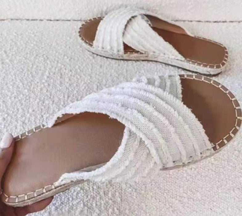 Toe Tassel Cross Strape Slippers
