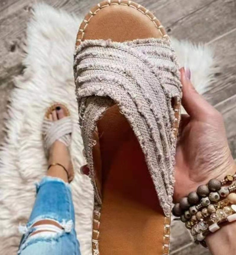 Toe Tassel Cross Strape Slippers