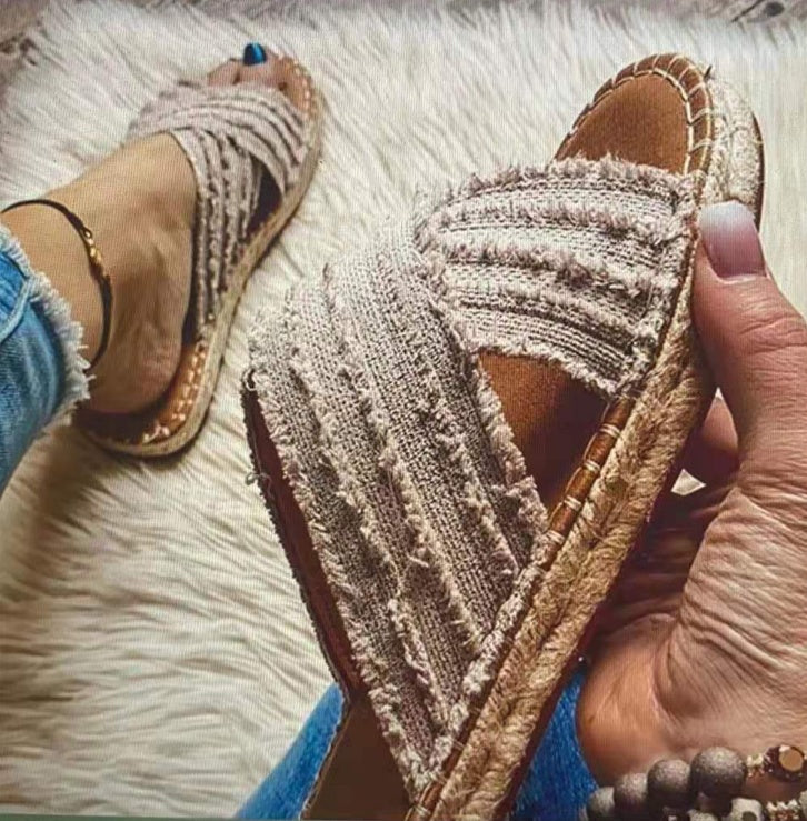 Toe Tassel Cross Strape Slippers