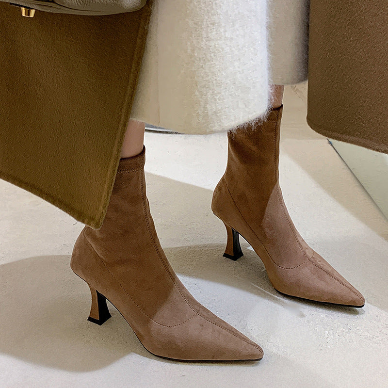 Suede Pointed Stiletto Heel Ankle Boots