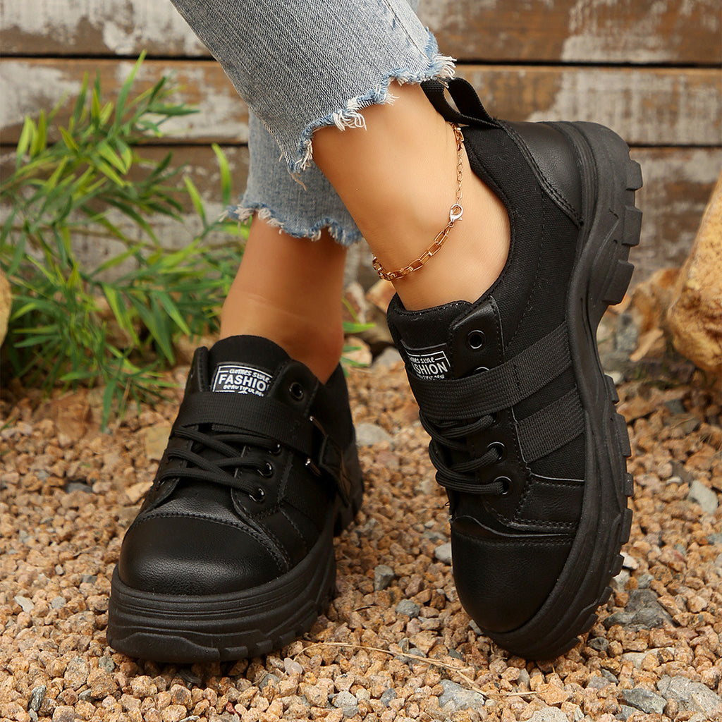 Lace-up Canvas Breathable Thick-soled Round-toe Casual Sneakers