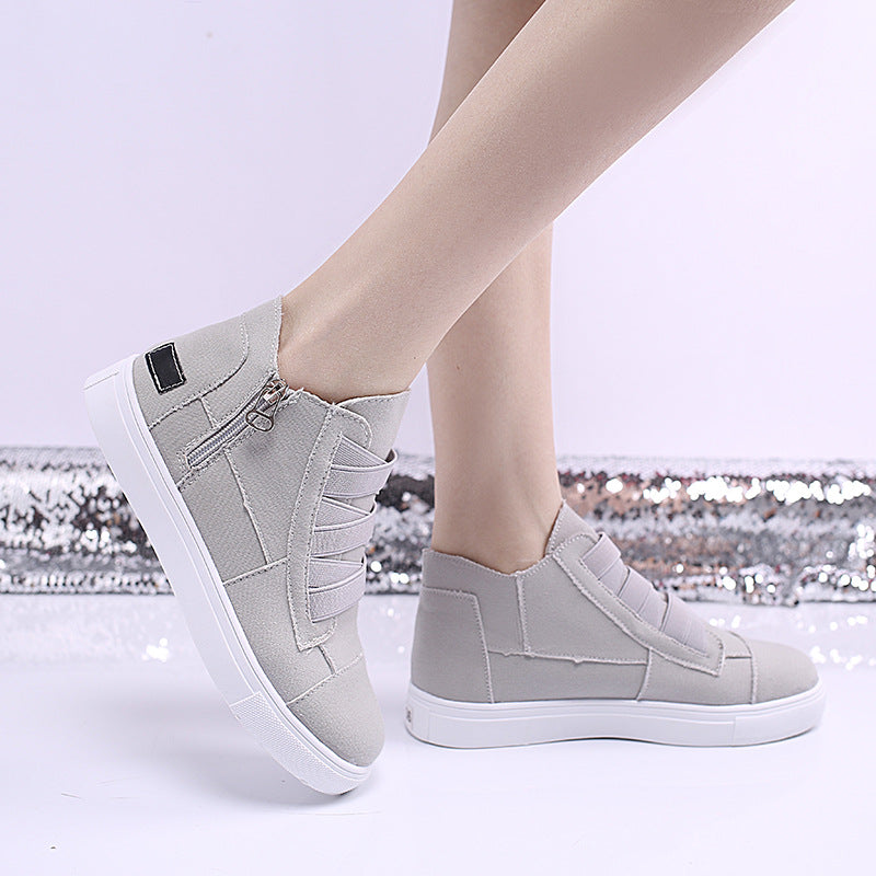 Side Zipper Canvas Wedge Walking Sneakers