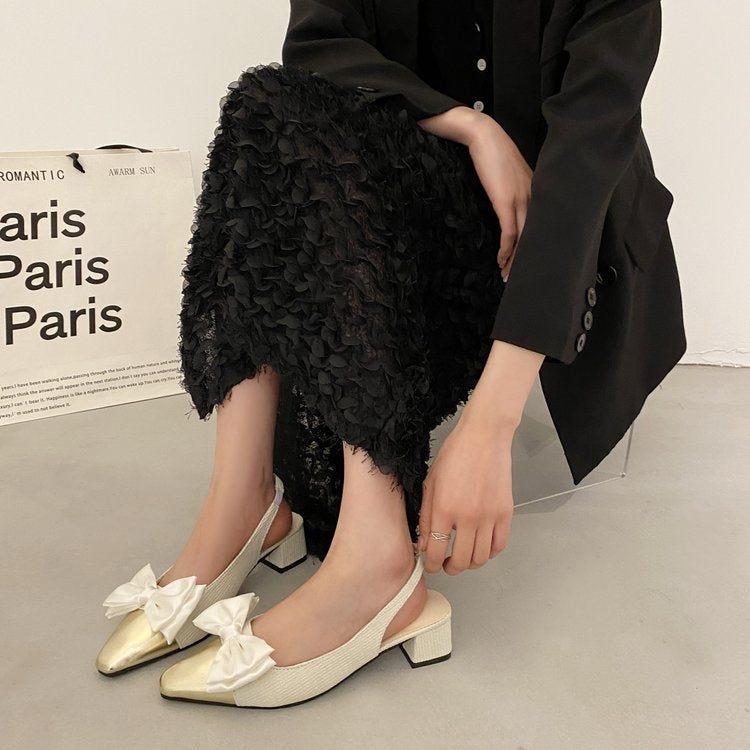 Metallic Vintage-Inspired Bow Slingback Cap Toe Flats