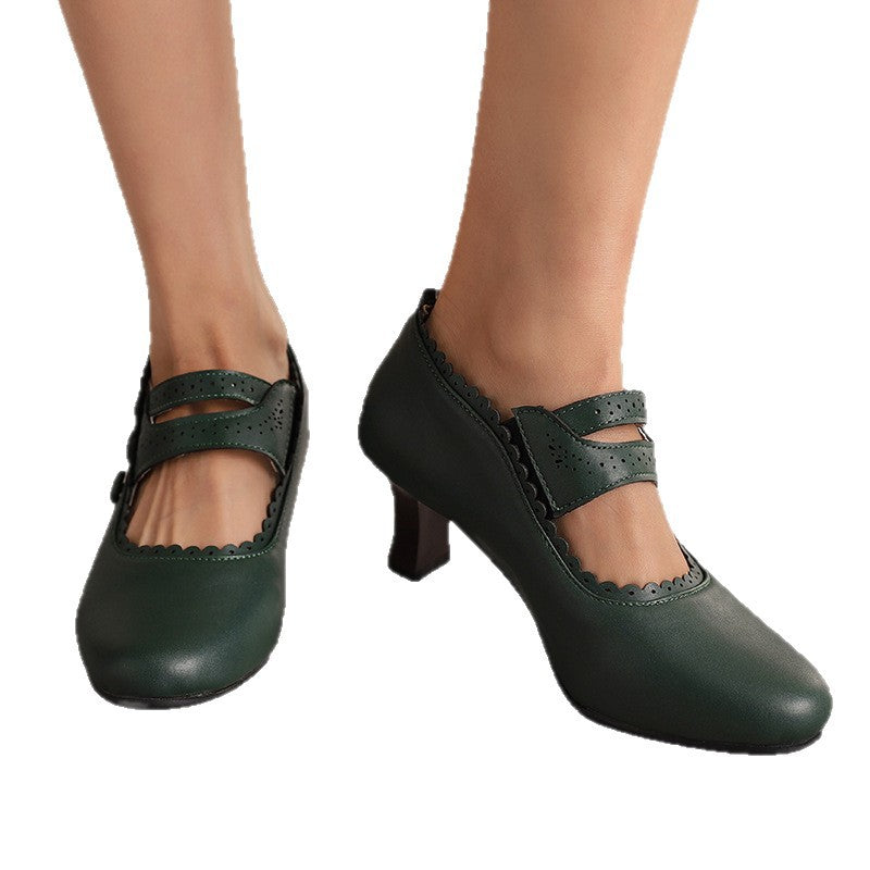 Retro Mary Jane Double-Breasted Heels