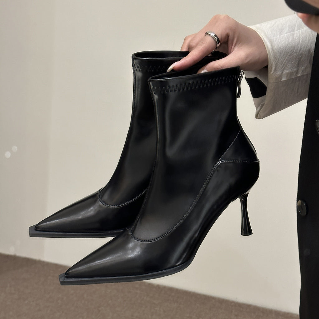 Pointed-Toe Soft-Leather Ankle Boots