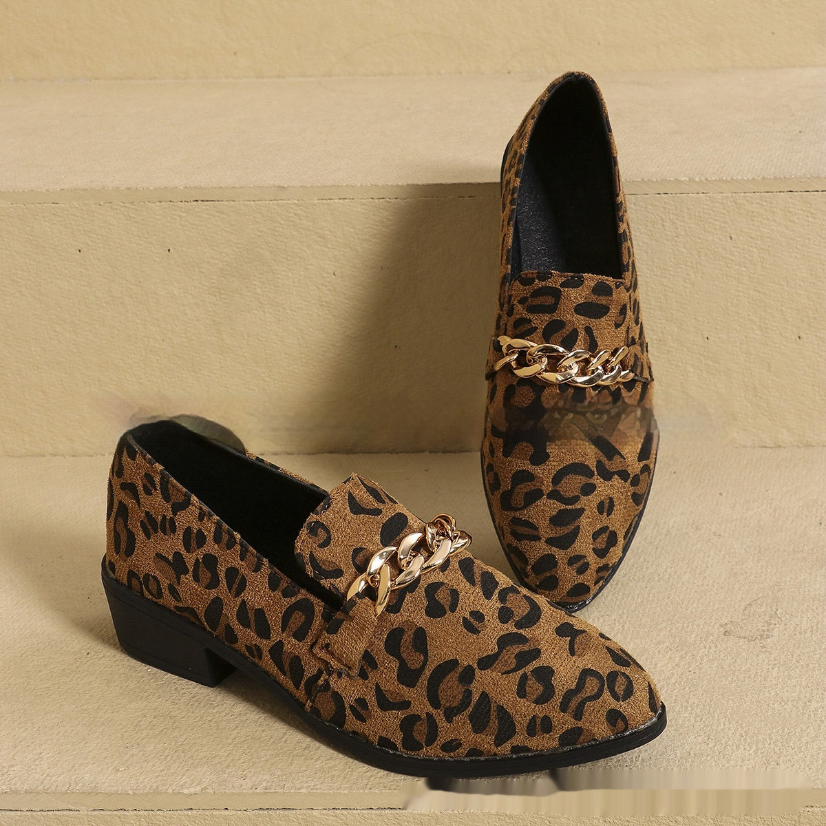 Pointed Toe Chain & Butterfly Embellished Slip-On Flats