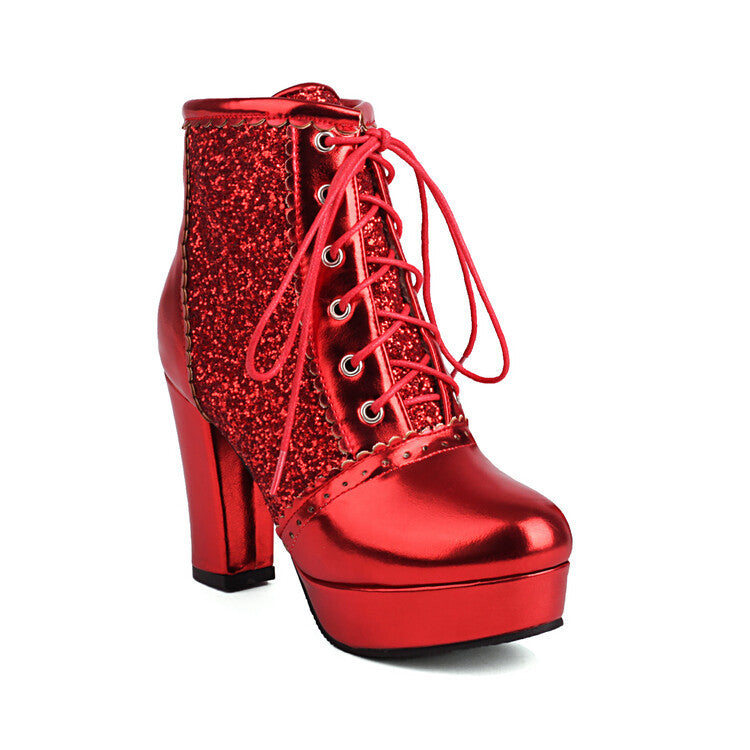 Thick Heel Lace-up Sequins Fashion Boots