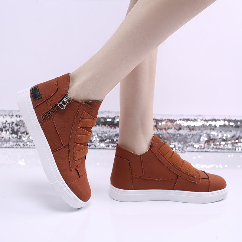 Side Zipper Canvas Wedge Walking Sneakers
