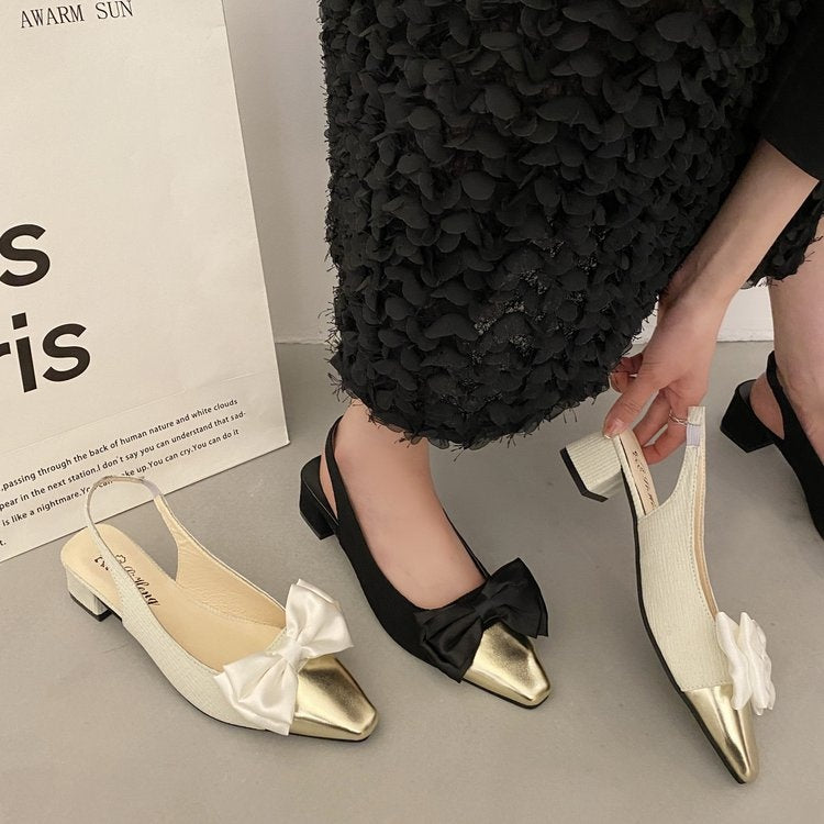 Metallic Vintage-Inspired Bow Slingback Cap Toe Flats