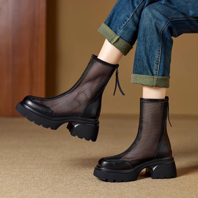 Hollow Breathable Mesh Platform Chunky Boots