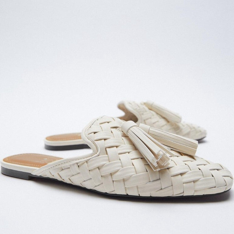 Hand-Woven Square Toe Slippers