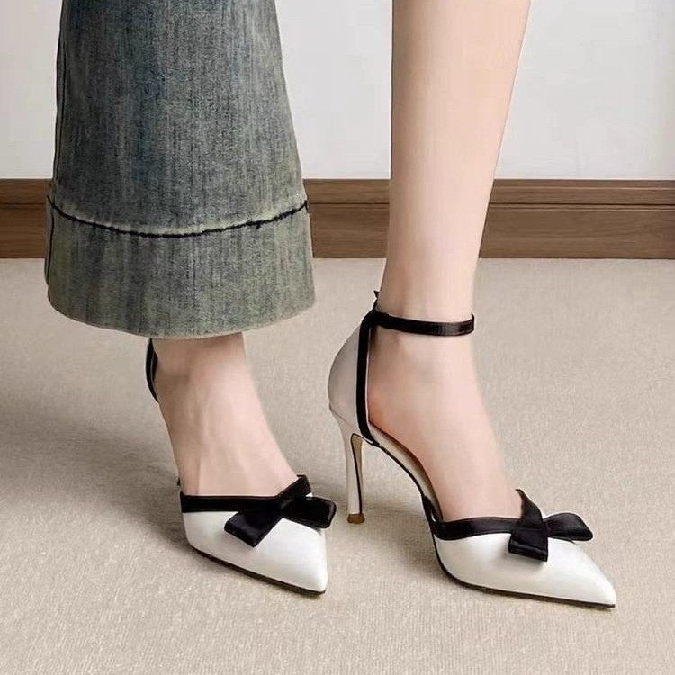 Little Black Dress Pointed-Toe Bow High Heels