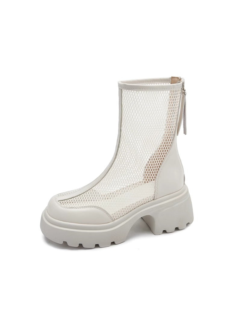Hollow Breathable Mesh Platform Chunky Boots