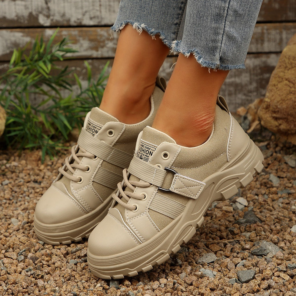 Lace-up Canvas Breathable Thick-soled Round-toe Casual Sneakers