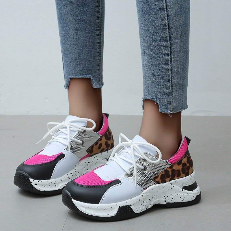 Leopard Print Lace Up Sports Sneakers
