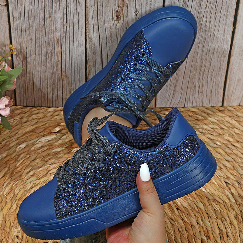 Glitter Sequin Design Thick-Soled Lace-Up Sneakers