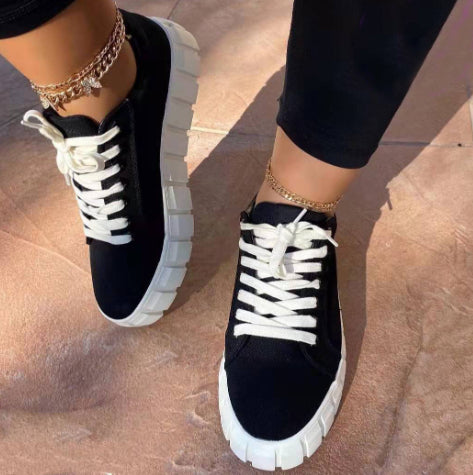 Lace-up Canvas Round Toe Platform Sneakers