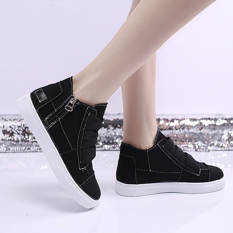 Side Zipper Canvas Wedge Walking Sneakers