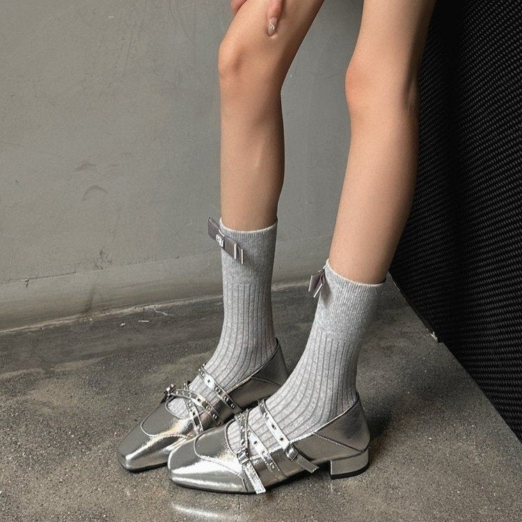 Rivet Mary Jane Square Toe Cross Strap Flats