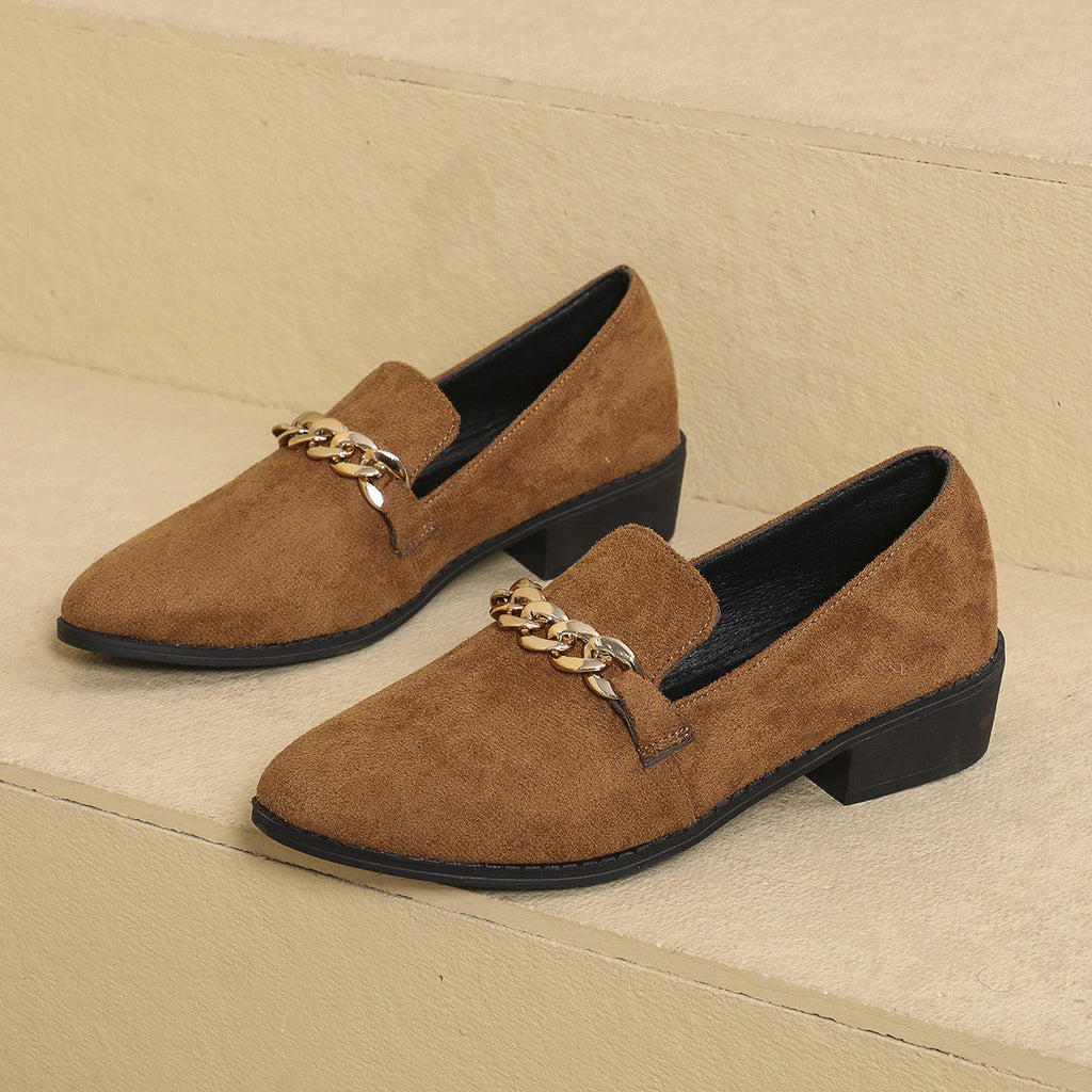 Pointed Toe Chain & Butterfly Embellished Slip-On Flats