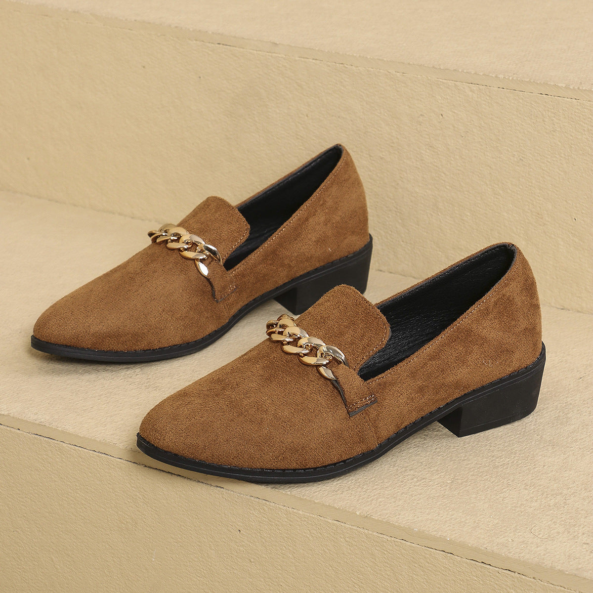 Pointed Toe Chain & Butterfly Embellished Slip-On Flats