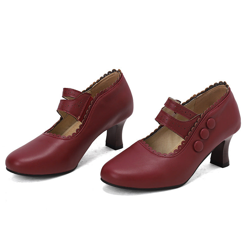 Retro Mary Jane Double-Breasted Heels