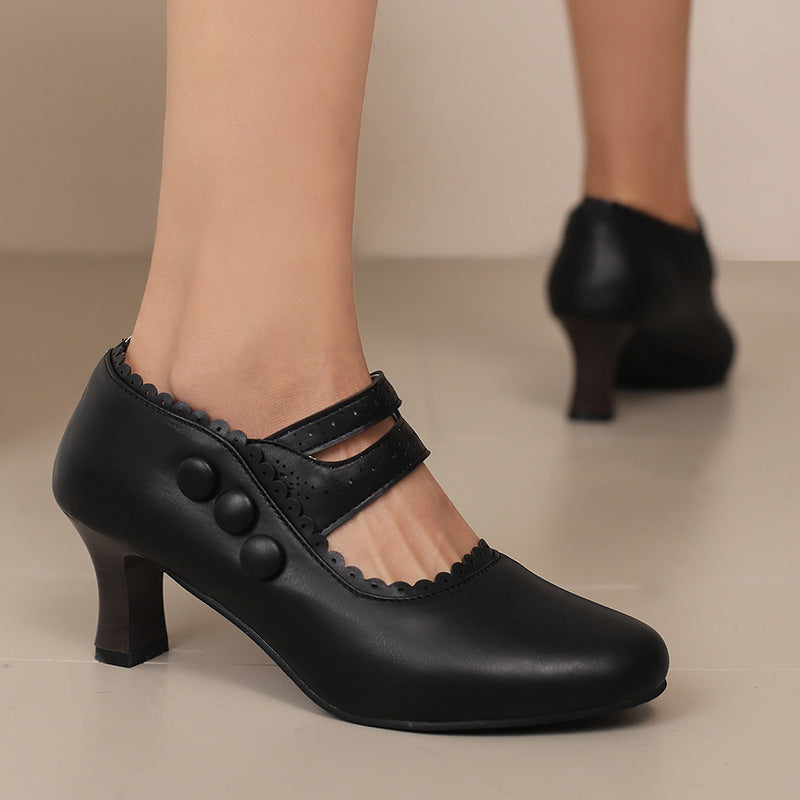 Retro Mary Jane Double-Breasted Heels