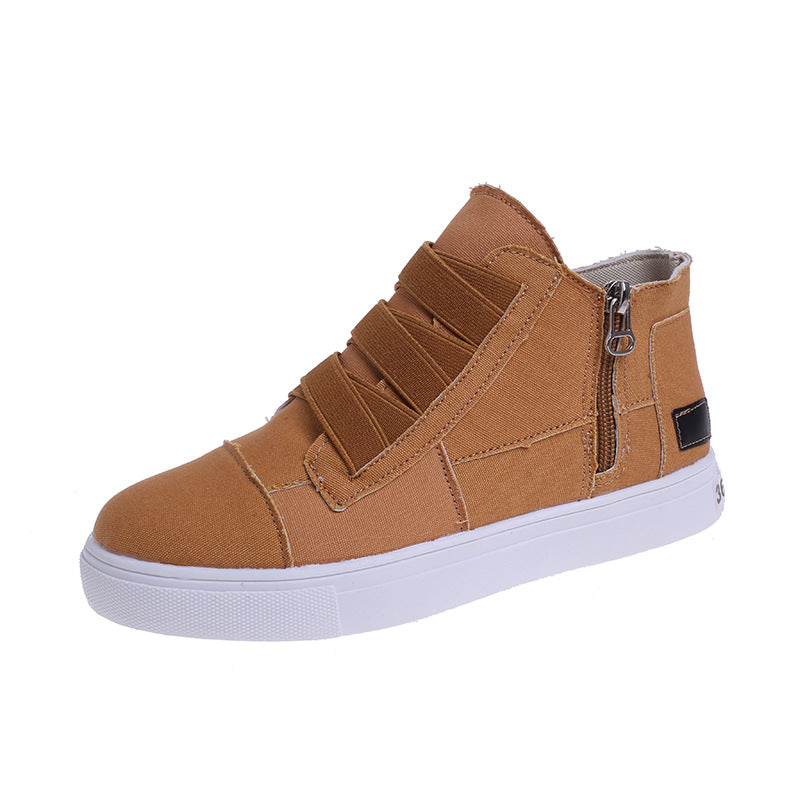 Side Zipper Canvas Wedge Walking Sneakers