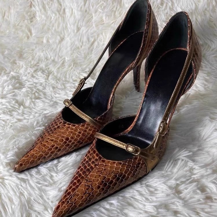 Cut-Out Snake-Print Stiletto Heels