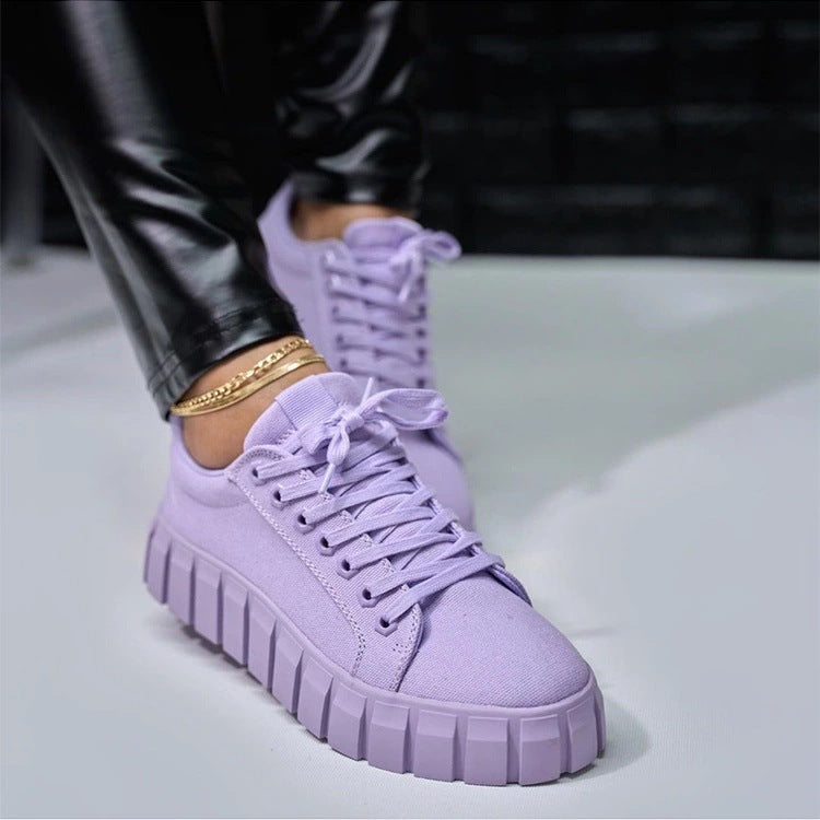 Lace-up Canvas Round Toe Platform Sneakers