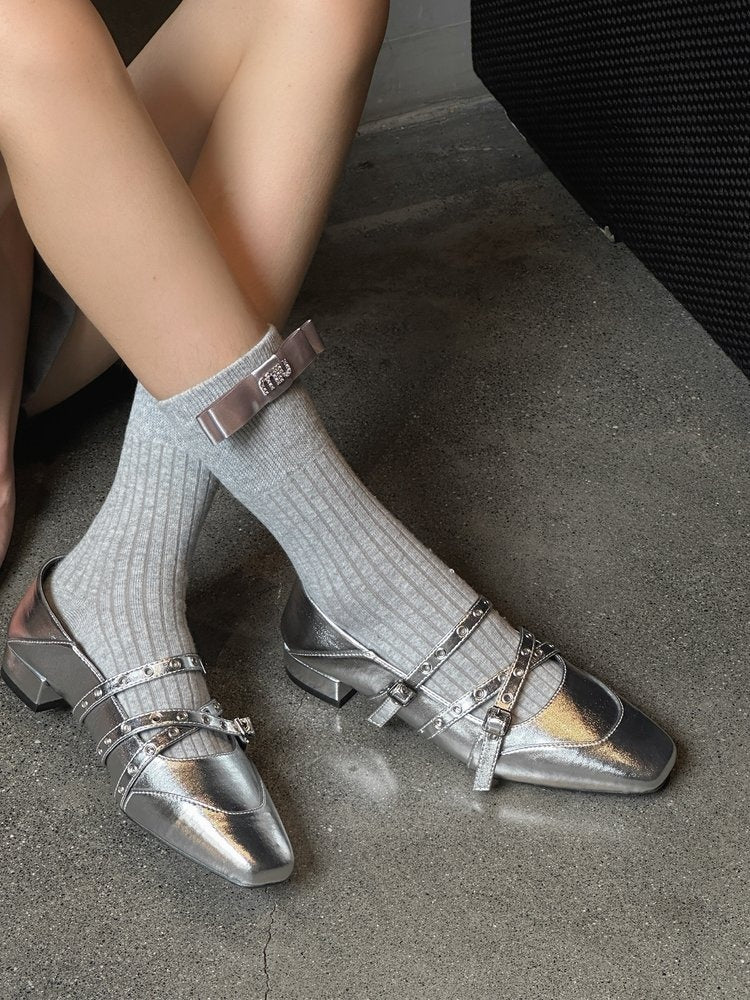 Rivet Mary Jane Square Toe Cross Strap Flats