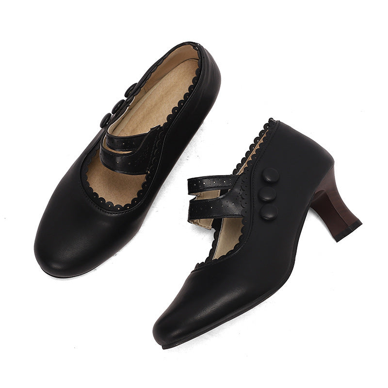 Retro Mary Jane Double-Breasted Heels