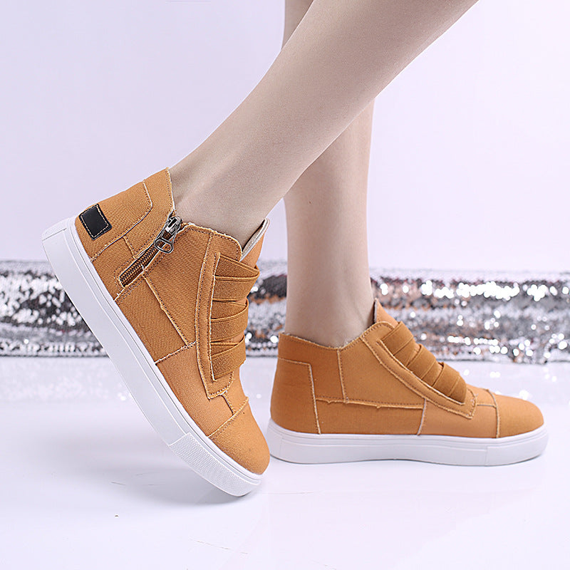 Side Zipper Canvas Wedge Walking Sneakers