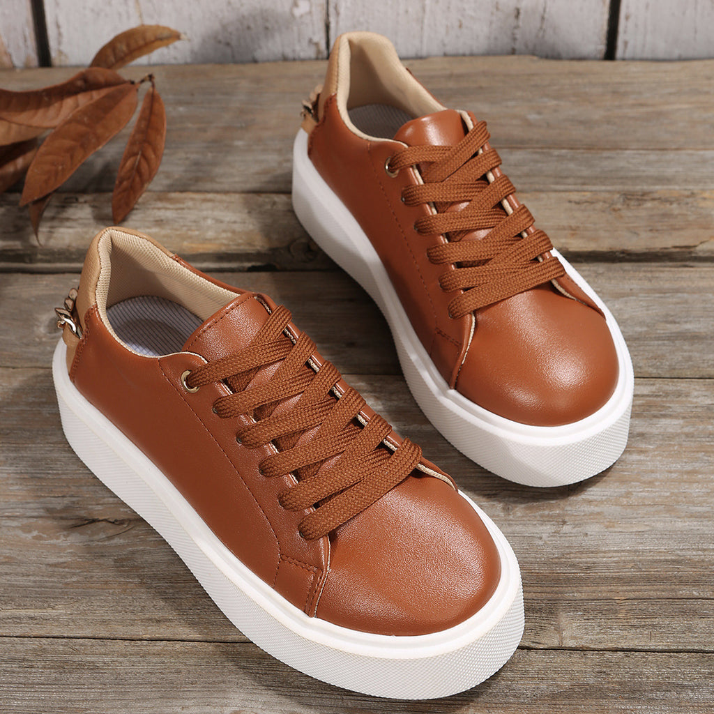 Flat Heeled Chain Lace Up Sneakers