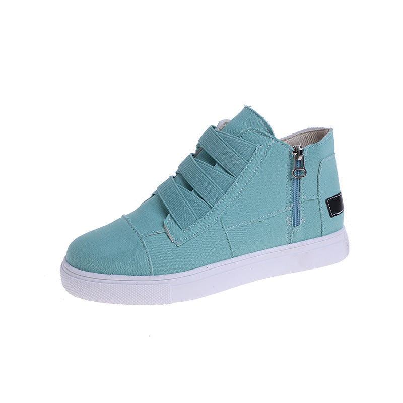Side Zipper Canvas Wedge Walking Sneakers